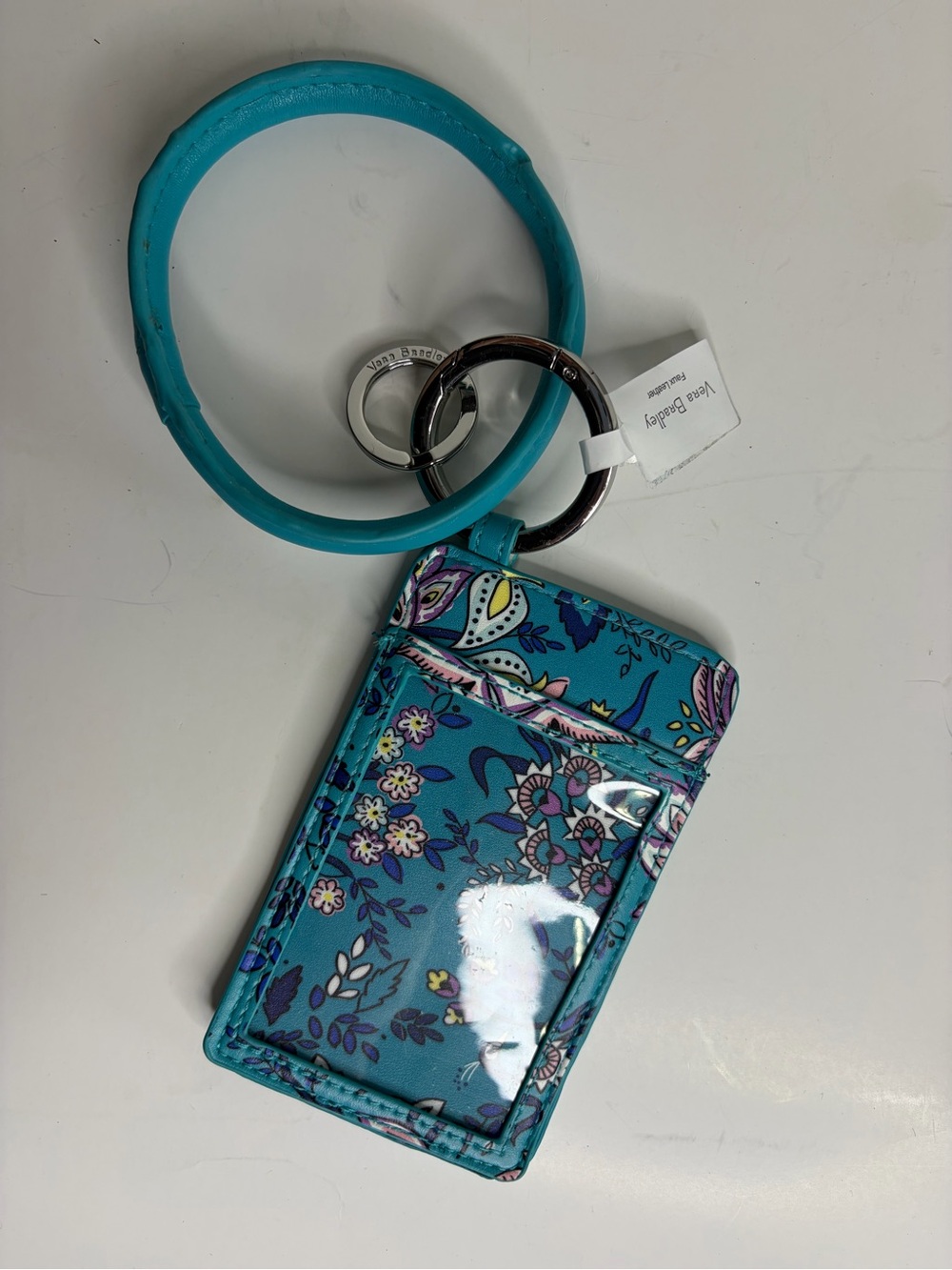 Vera Bradley Turquoise Floral Wristlet Card Holder with Key Ring